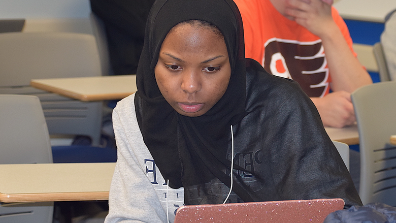 Abington student with laptop